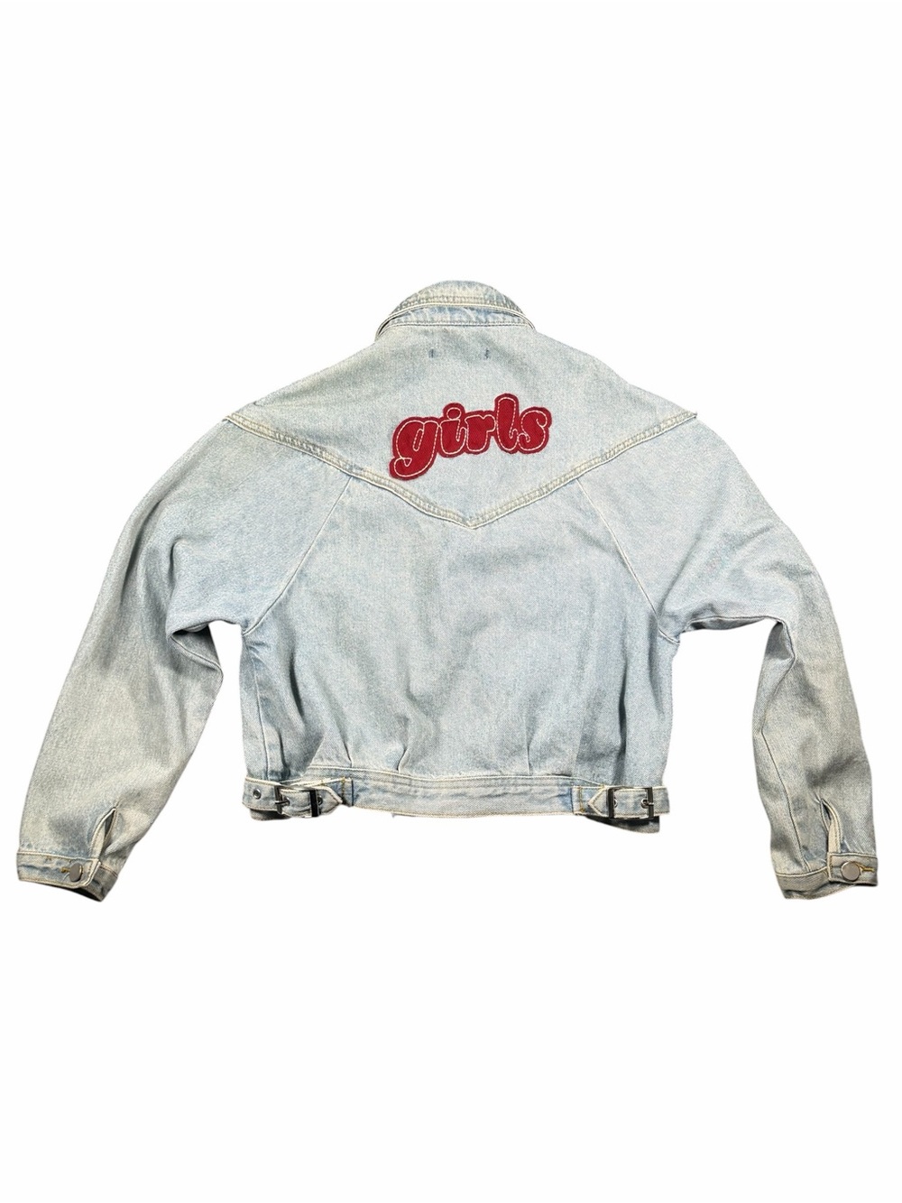 Brandy Melville Women’s “Girls” Patch - Light Wash Denim Jacket-Vintage-Inspired